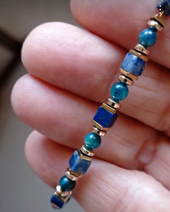 Pulseira de lápis lazúli e olho de tigre azul