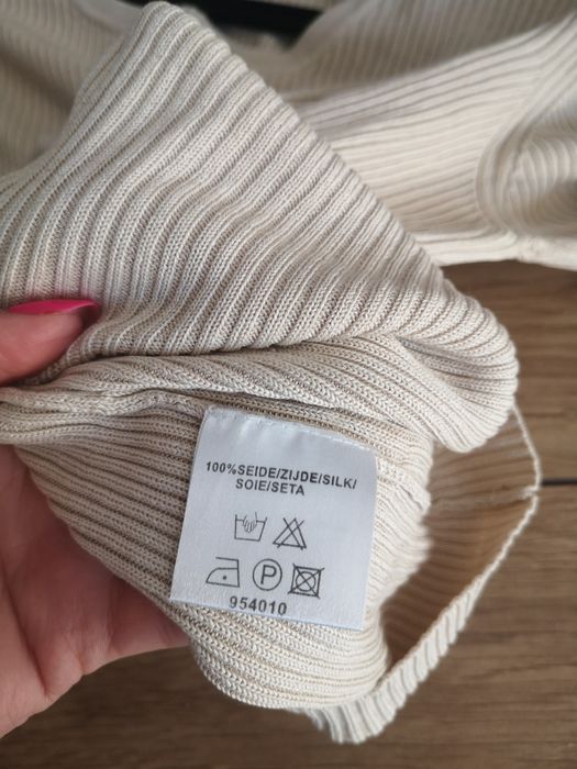 100% jedwab silk lekki sweter prążek beżowy