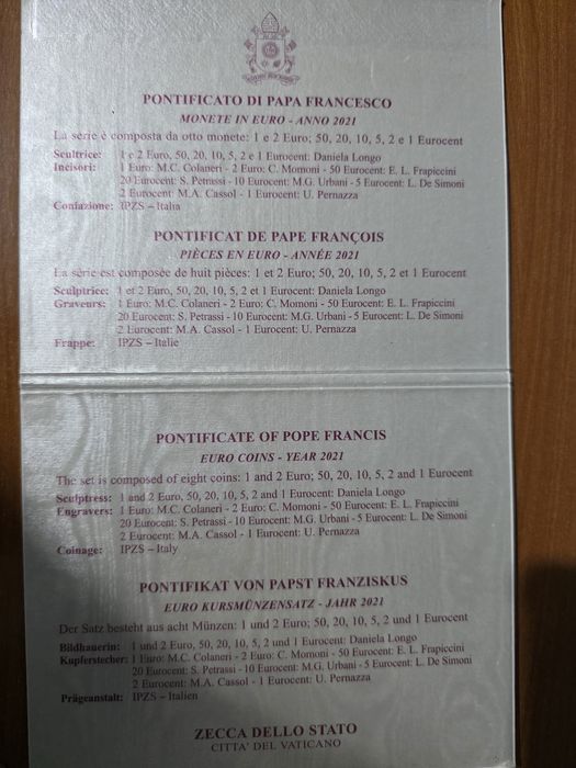 Série Oficial de Moedas de Euro do Vaticano datada de 2021