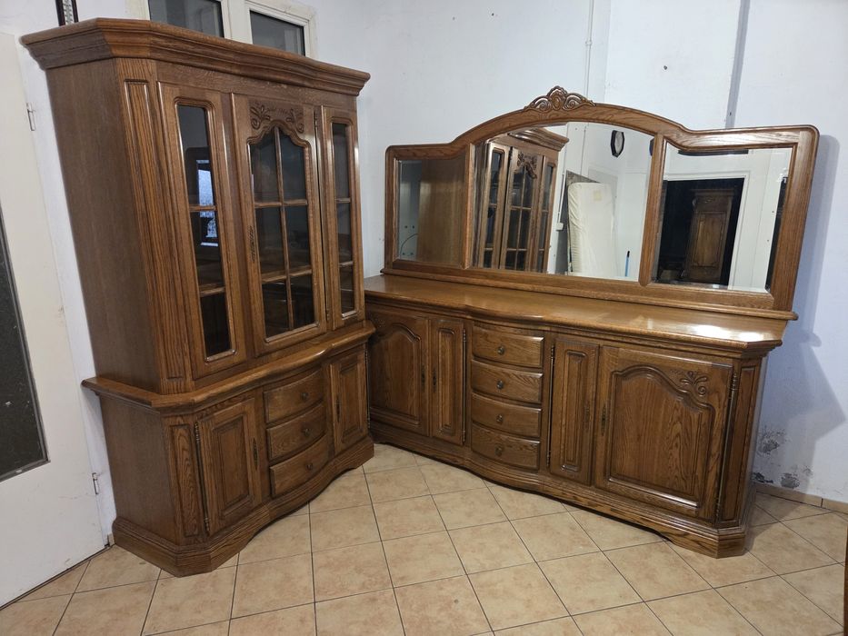 Zestaw dębowy do jadalni komoda lustro witryna meble holenderskie
