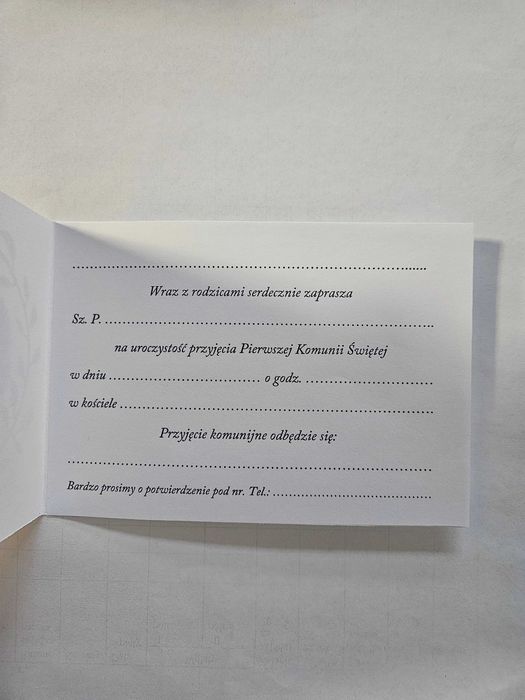 Zaproszenie na Pierwszą Komunię Św