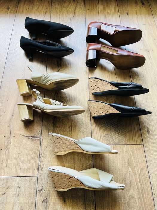 Damskie pantofle skórzane 5 par na obcasie koturnie 38 39 40