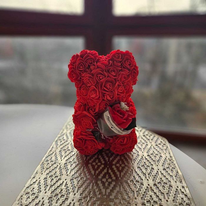 Miś z Róż Prezent Na Walentynki Dzień Kobiet Babci + GRATIS Bukiet