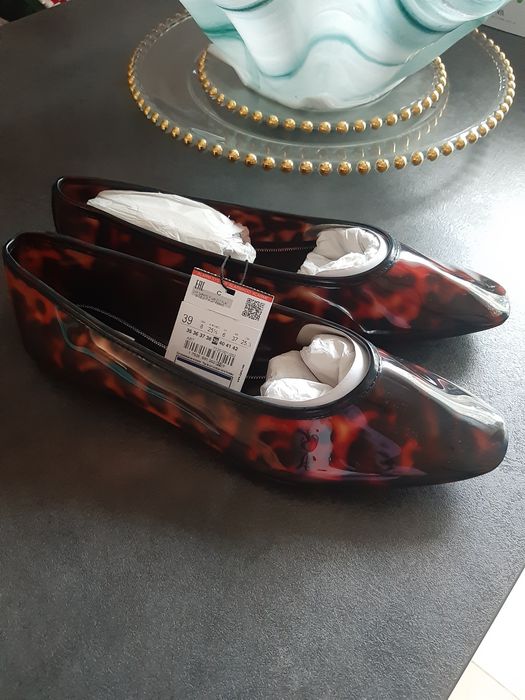 Buty Zara 39 baleriny tworzywo  brązowe panterka kolekcja zara buciki płaskie meliski brąz baleriny klasyk tkmaxx