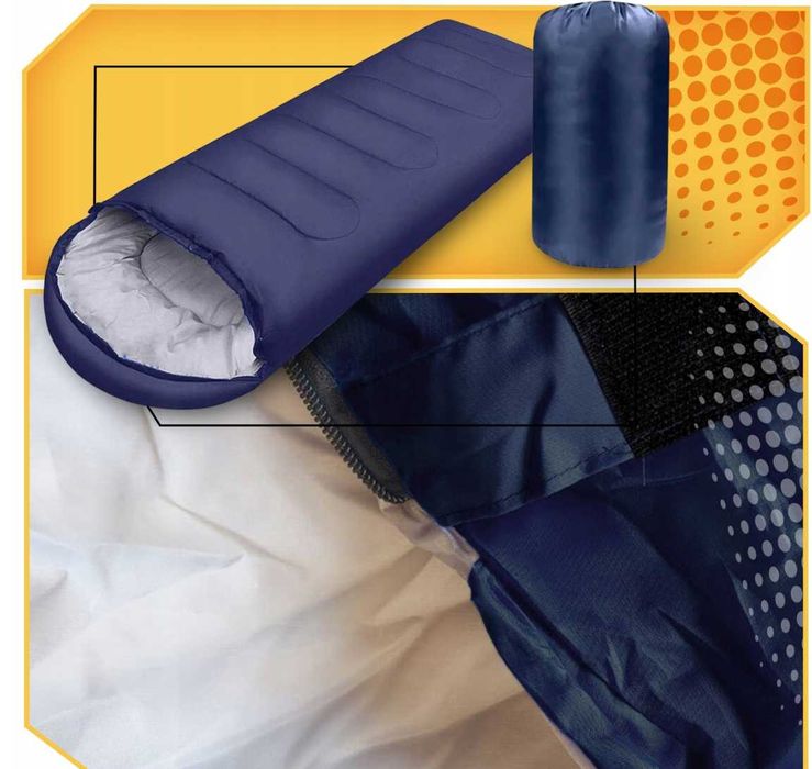 ŚPIWÓR MUMIA TURYSTYCZNY 2w1 ciepły kołdra kaptur granatowy