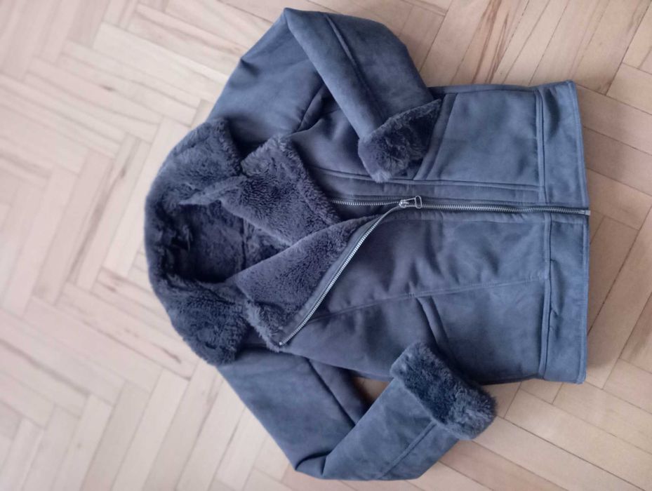 Kurtka zimowa damska XS S XXS szara kożuszek ciepła 160cm 80A ramonesk