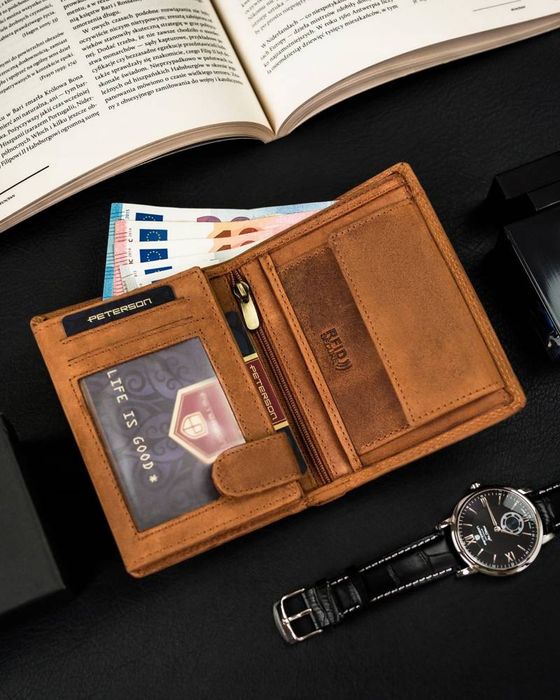 portfel męski bez zapięcia z naturalnej skóry nubukowej - peterson