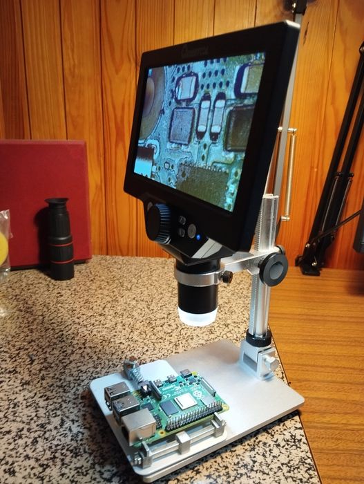 Microscópio Digital 1200x HD com Ecrã 7" e LED  Eletrónica Laboratório