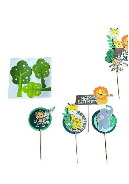 Ozdoby Zestaw Urodzinowy Dekoracja Tort Topper Dżungla+GRATIS kod1292