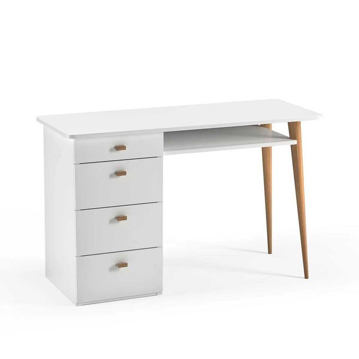 Secretária em pinho com 4 gavetas + bloco 5 tomadas e 2 USB