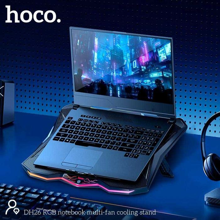 Кулер для ноутбука до 17" HOCO DH26, RGB, 8 вентиляторов, регулятор