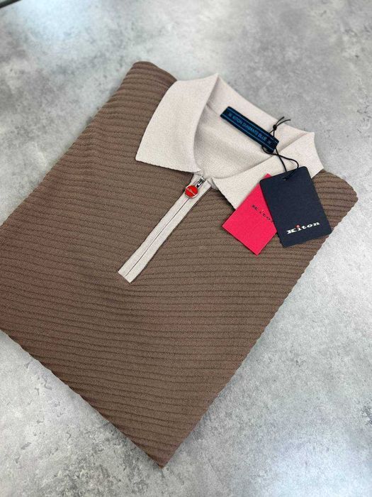 Мужская коричневая футболка Kiton футболка поло с вышивкой Китон f698