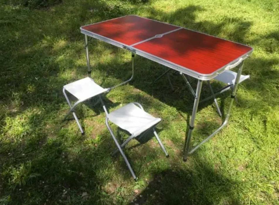 Столик для пікніка розкладний з пазом для парасольки та 4 стільцями