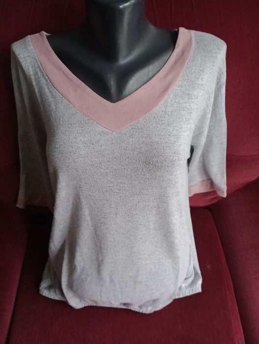 Bluzka oversize bawełna szara z różowym