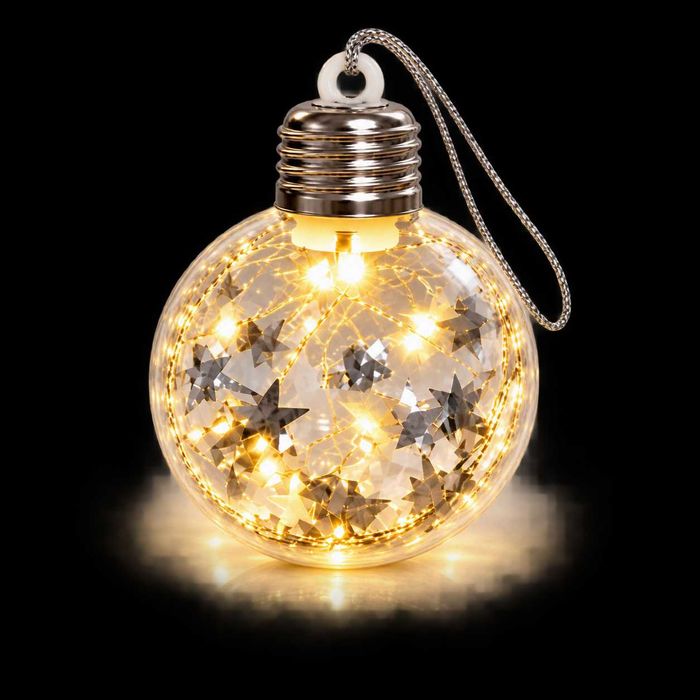 Ёлочный шар с LED-подсветкой 8 см, прозрачный со звёздами, тёплый белый свет