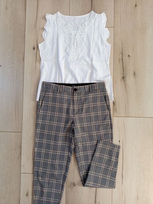 Damskie spodnie cygaretki w kratę BERSHKA 38
