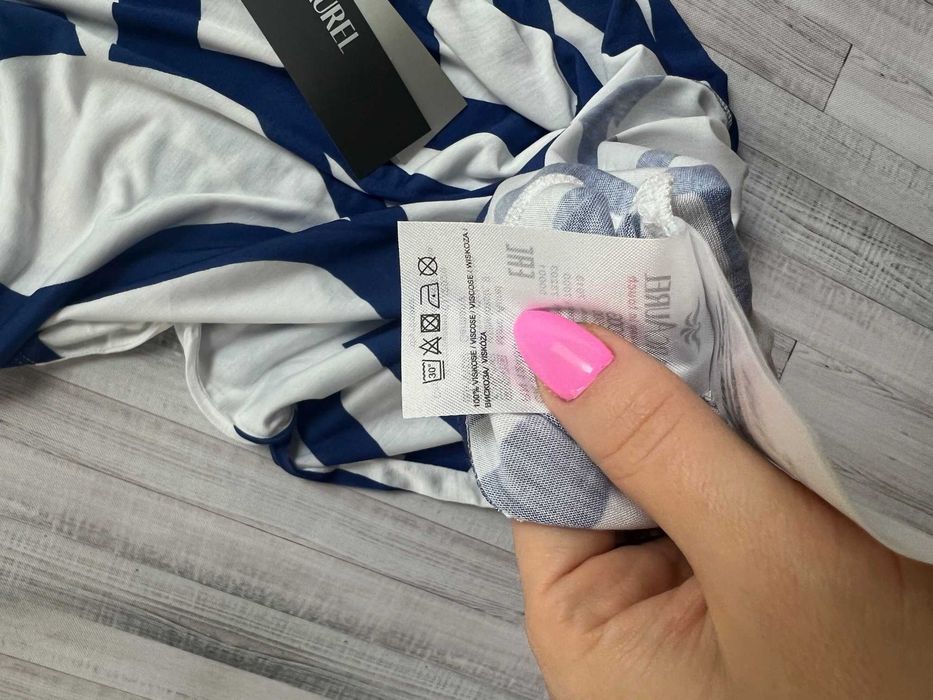 Marc Aurel T-shirt bluzka biało niebieska marynarski styl 100% wiskoza