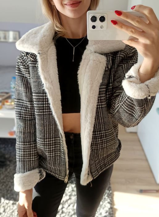 kurtka futro Cropp z białym korzuszek M