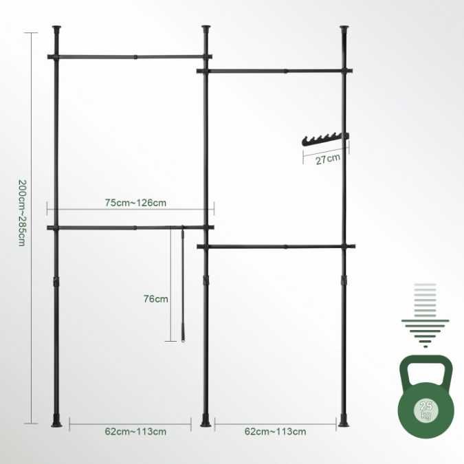 Roupeiro, sistema de guarda-roupa telescópico SoBuy, novos