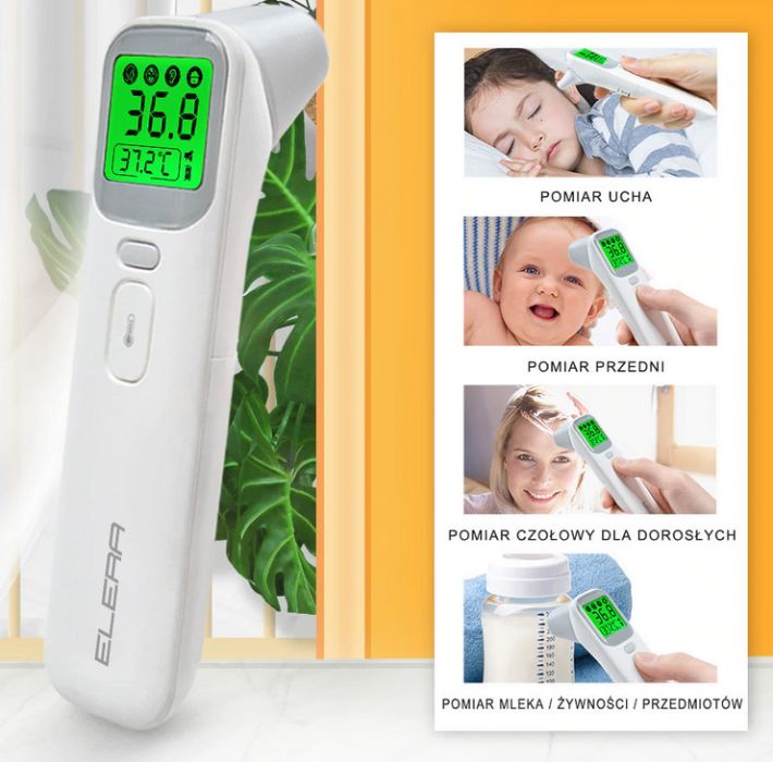 Termometr bezdotykowy na podczerwień do czoła i ucha.