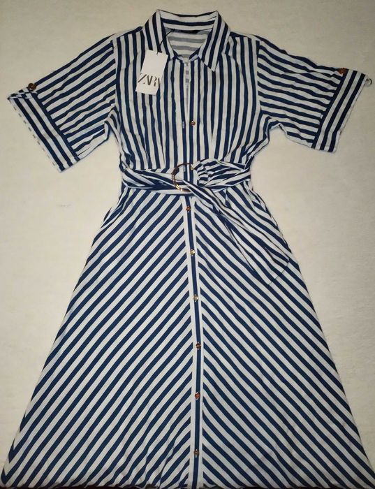 Vestido de linho Midi às riscas (Novo)