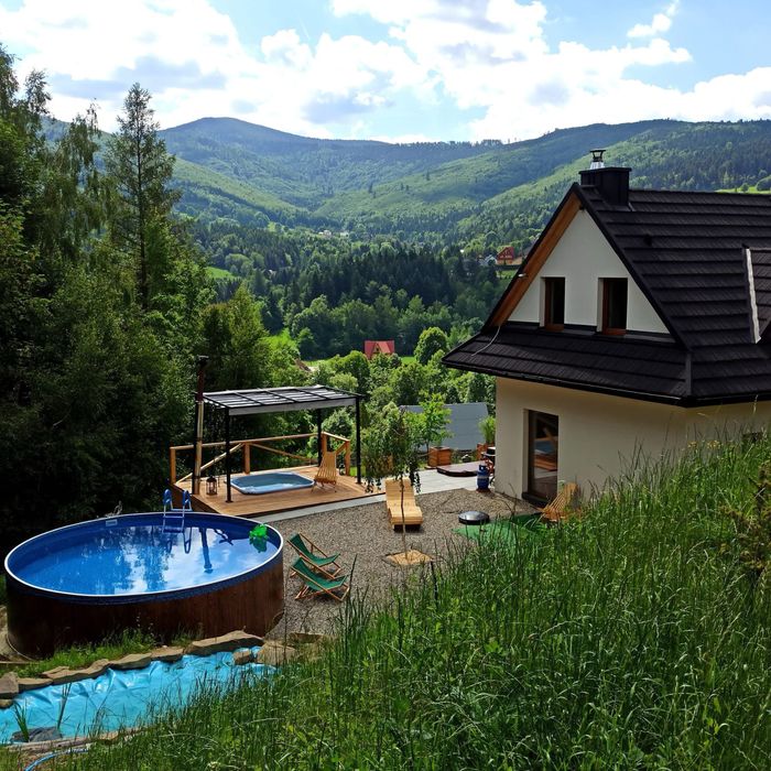Zawoja dom z jacuzzi (w cenie) na wynajem, widok na góry, basen, sauna