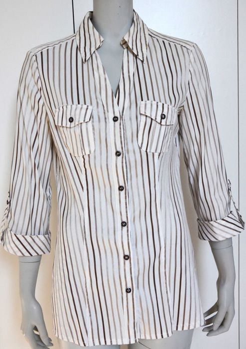 Elegancka koszula w paski brązowo-złote r.38