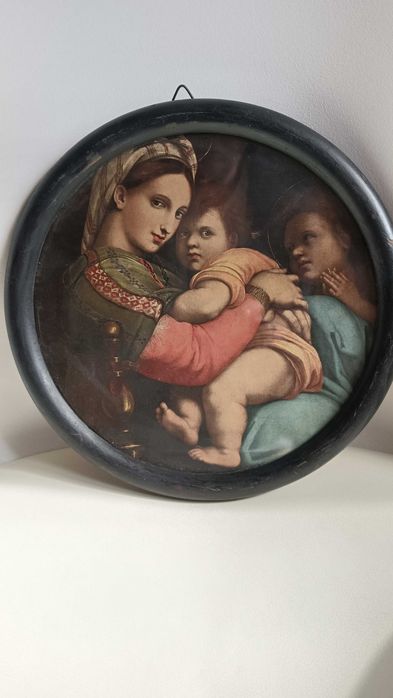 Stara okrągła drewniana ramka+ szkło