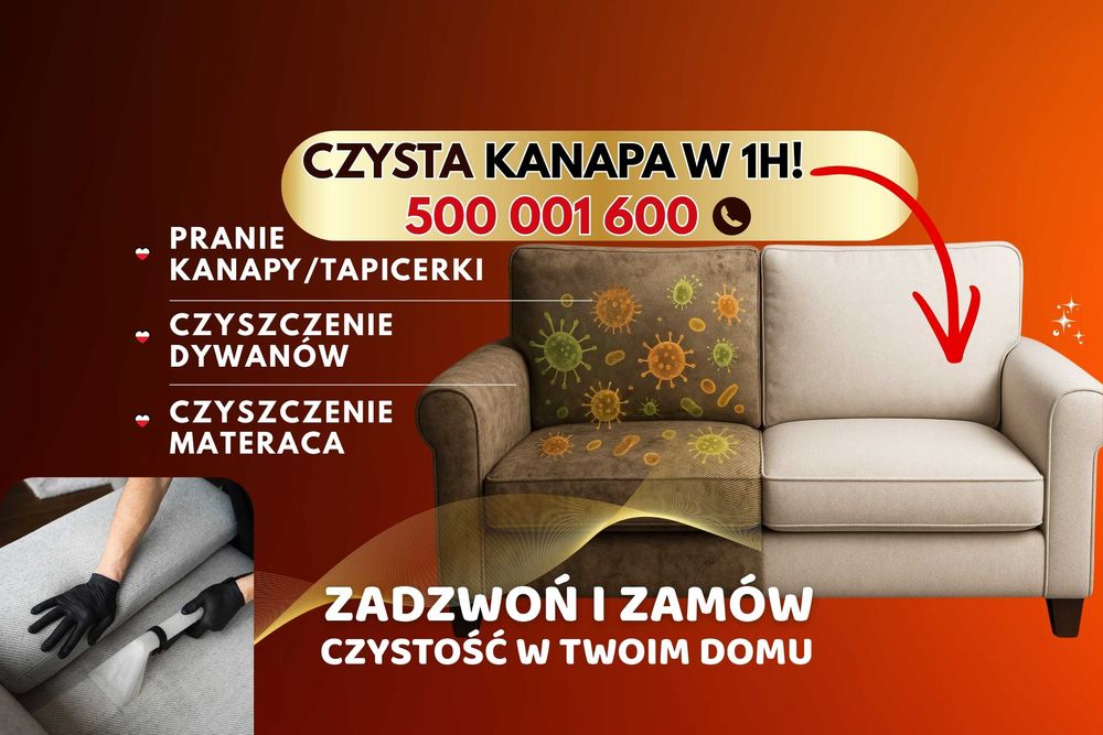Czyszczenie Kanapy + Pranie Tapicerki - Usuwanie zapachów + %PROMOCJA%