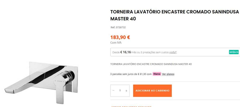 Torneira Misturadora de encastrar - Sanindusa Master 40. Novo, na caixa original.