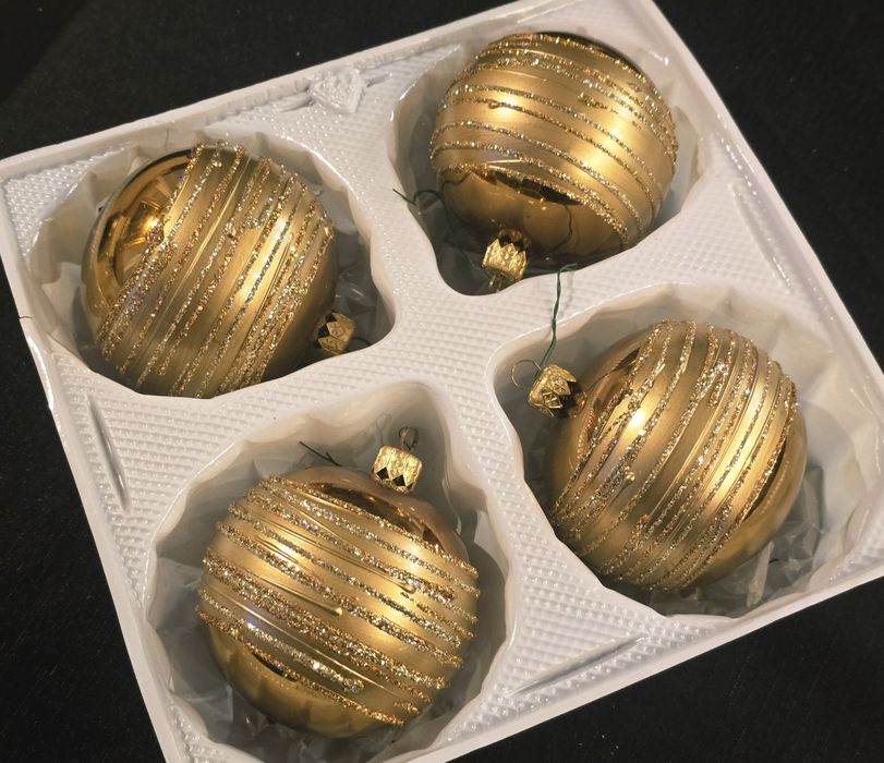 Bombki choinkowe retro vintage złote okrągłe bańki szklane