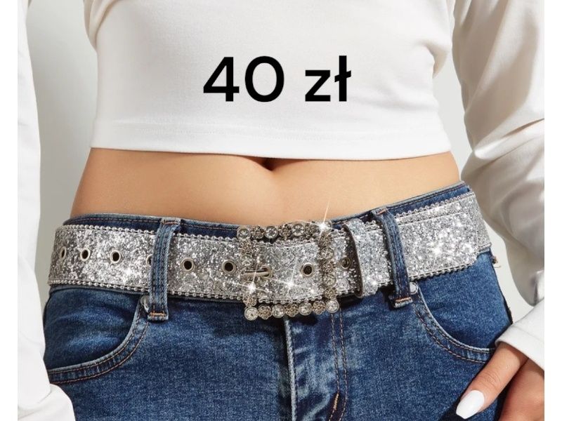 Zachwycający  Pasek damski Szary  błyszczący z cyrkoniami