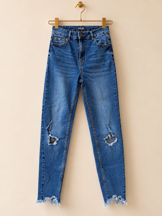 Jeansy z przetarciami skinny fit dopasowane slim jeansy new yorker s / m