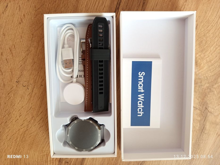 Smartwatch DT5 granitowa czerń skórzany nowy