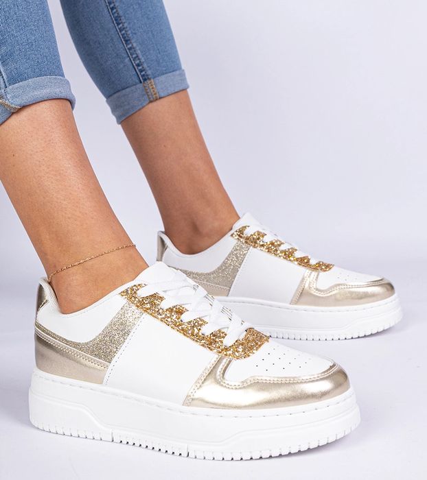 Złote sneakersy damskie na grubej podeszwie Dolla