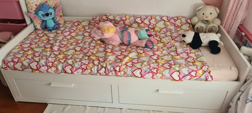 Cama indiv/dupla c/2 gav, branco, 80x200 cm