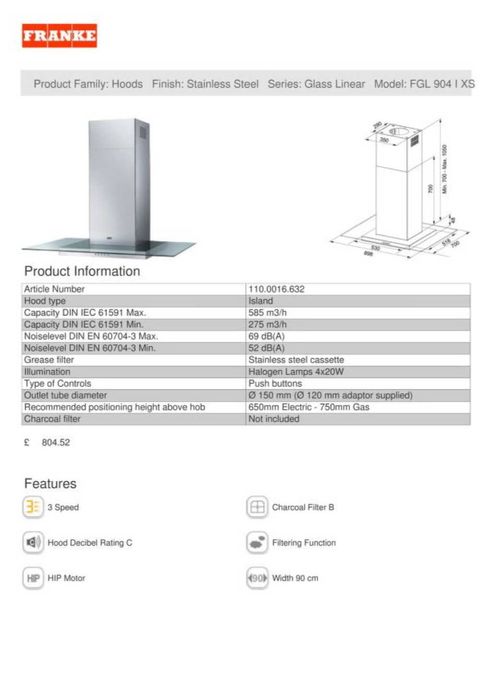 Chaminé / Exaustor Ilha usada - Franke vidro FGL 904 I XS - Usada
