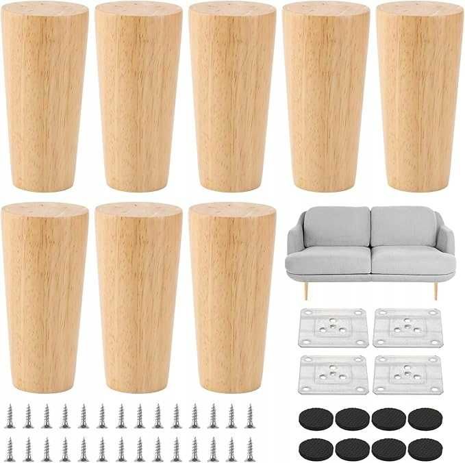 AKOLAFE Drewniane nogi meblowe dąb 10 cm do dużych obciążeń 8szt