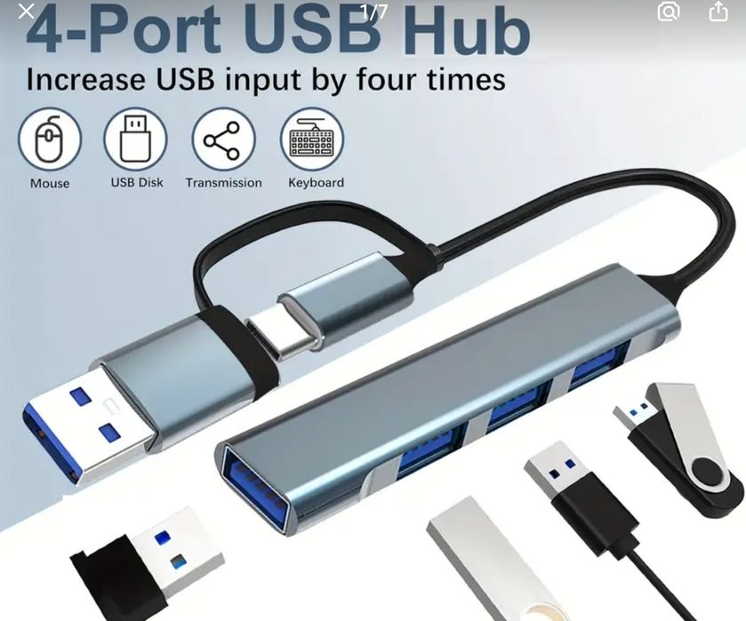 USB-хаб  USB 3.0 Type-C/Type-A на 4 порта: 1 x USB 3.0 3 x USB 2.0