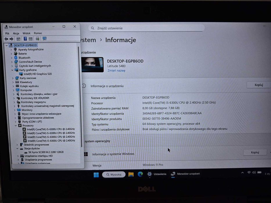 Laptop Dell Latitude 5480 Core i5 SSD M.2 DDR4 8GB Win11 NOWA bateria