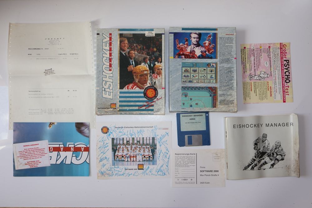 Gra Eishockey Manager wyd. Software 2000 na Komputery Retro Commodore Amiga 500 600 1200 Atari ST IBM Disc 3,5" 1993 Big Box Komplet Stan Dobry Minus