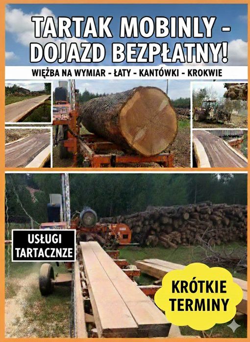 Tartak objazdowy,  trak mobilny, przecieranie drewna u klienta.