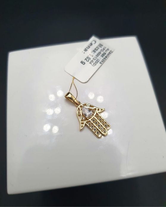 Złota Zawieszka Ręka Fatimy zdobiona Cyrkonią