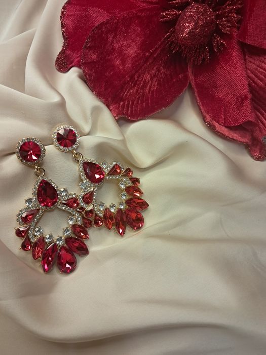 Czerwone duze kolczyki cyrkonie sylwester okazje