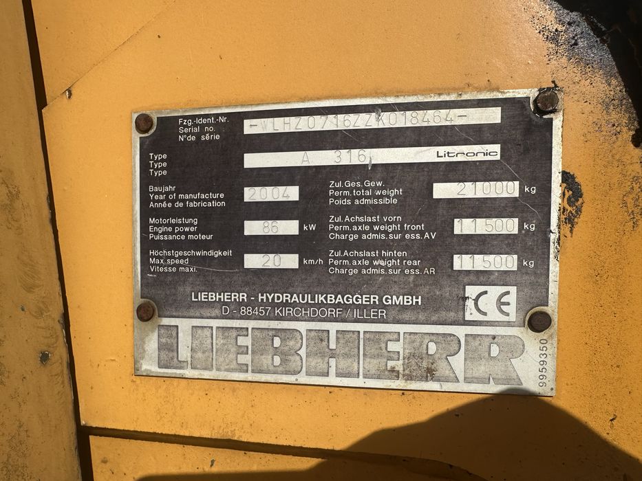Koparka kołowa Liebherr A 316 Litronic – 2004 r. – chwytak + łyżka