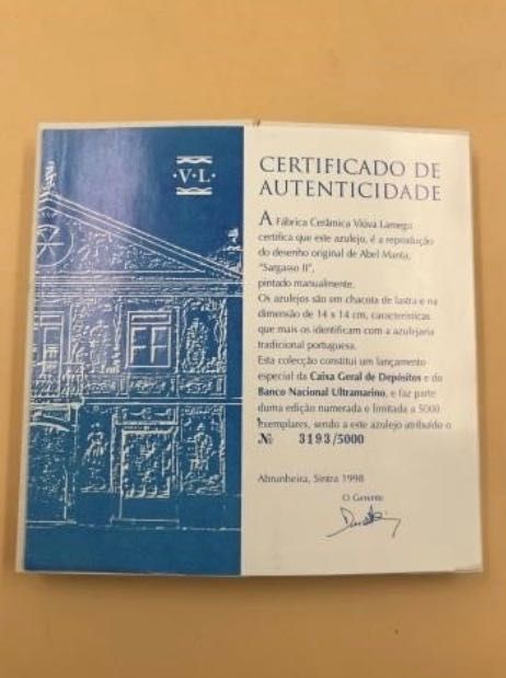 Raro Azulejo Coleção Artista Abel Manta assinado e numerado design