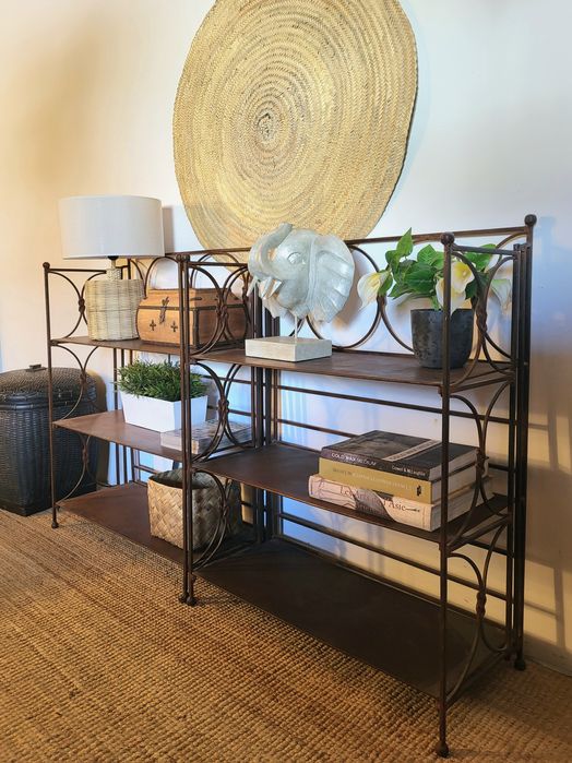 2 prateleiras, estante, ferro, indiano, oriental, rustico