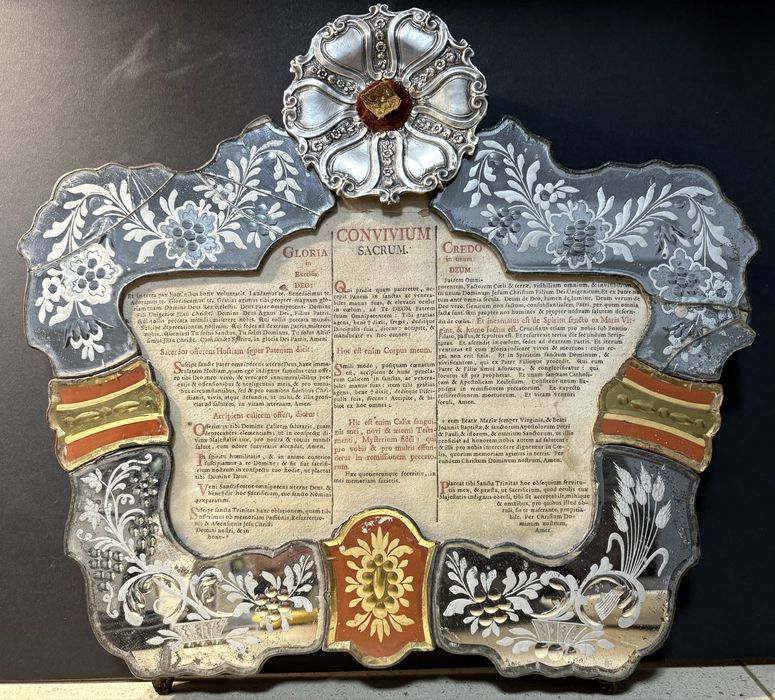 Antigo registo “Convivium Sacrum” emoldurado em vidro veneziano