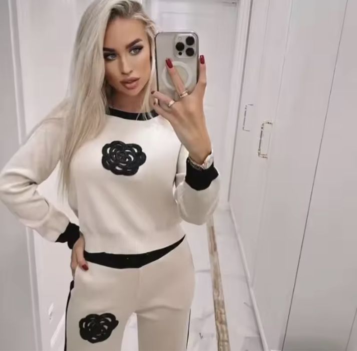 Kontantto komplet w bezu dzianinowy cudny xs-3xl