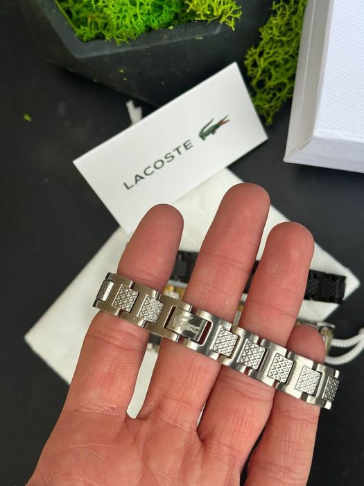 Мужской браслет Lacoste Чоловічий браслет Lacoste Чорний серебро золот